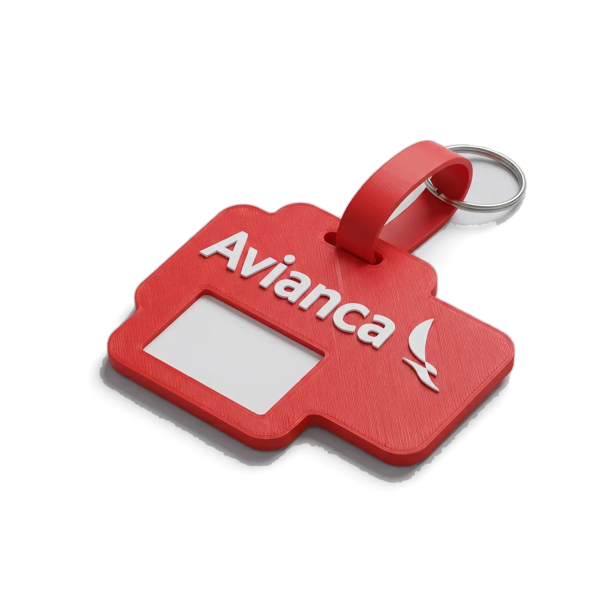 Etiqueta de equipaje roja de Avianca, impresa en 3D