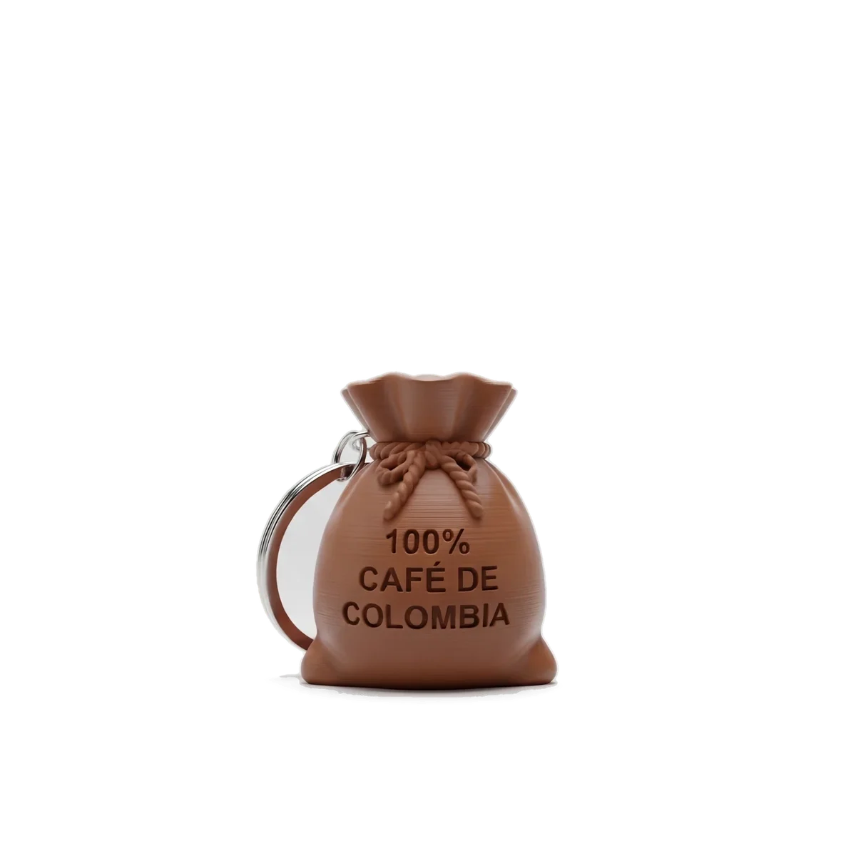 Llavero en forma de bolsa de café 100% café de Colombia, impreso en 3D